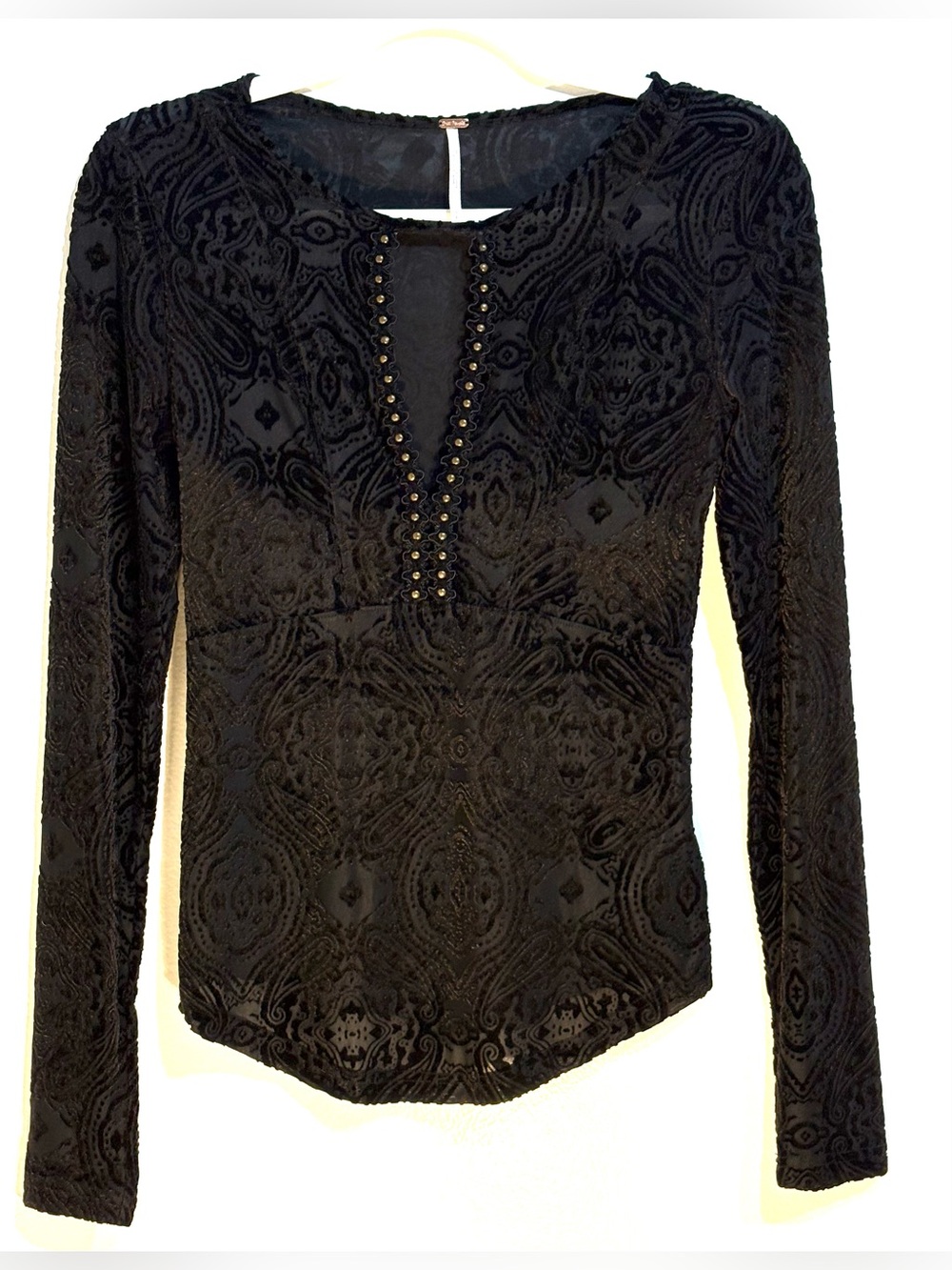 Free People Velvet City Limits Black Burnout Velvet Studded Top S